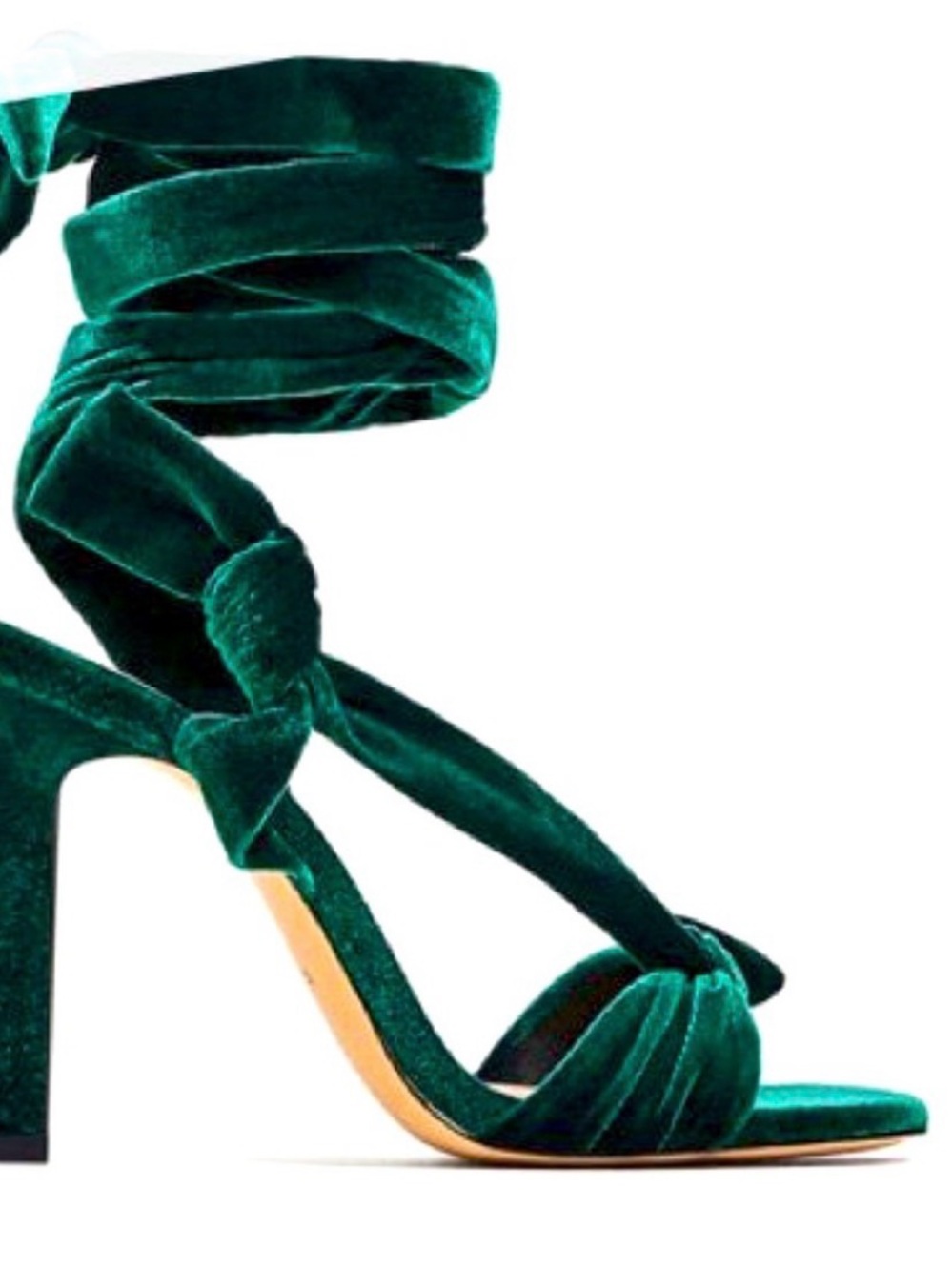 ZARA - Emerald Green Velvet Wrap Tie Block Heel Sandals - size 39